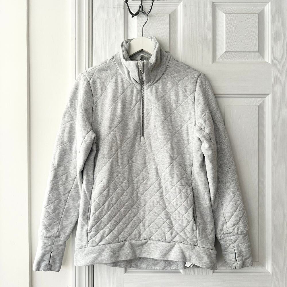 Lululemon Light Grey Forever Warm Quilted Heavyweight Quarter Zip Pullover 8